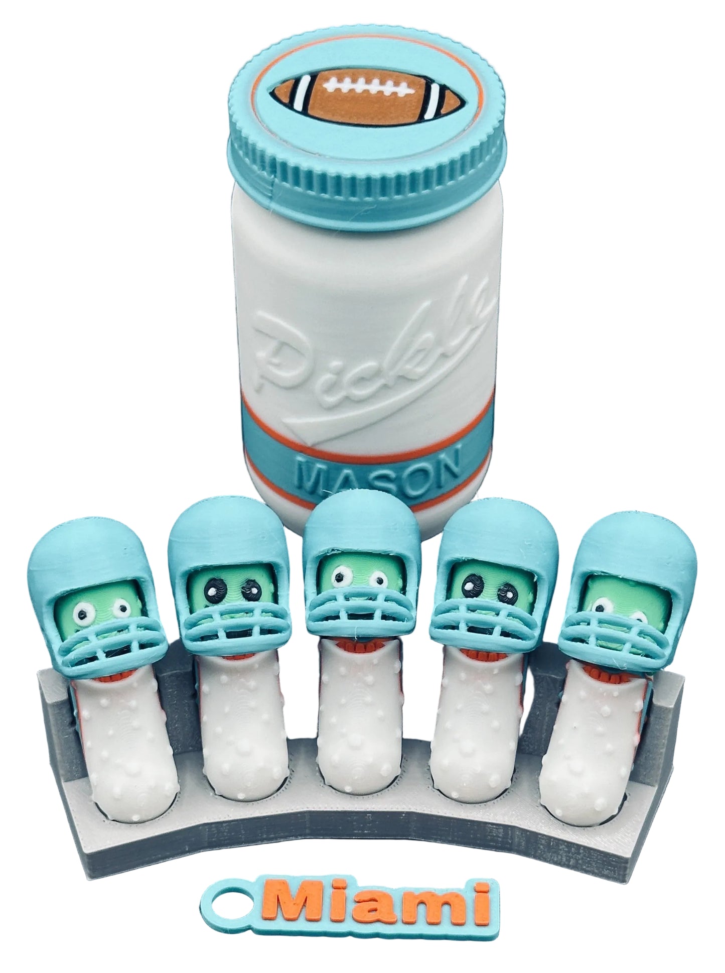 Football City-Inspired Pickle Keychains - 5-Pack Jar - Tickles, the Articulated Pickle