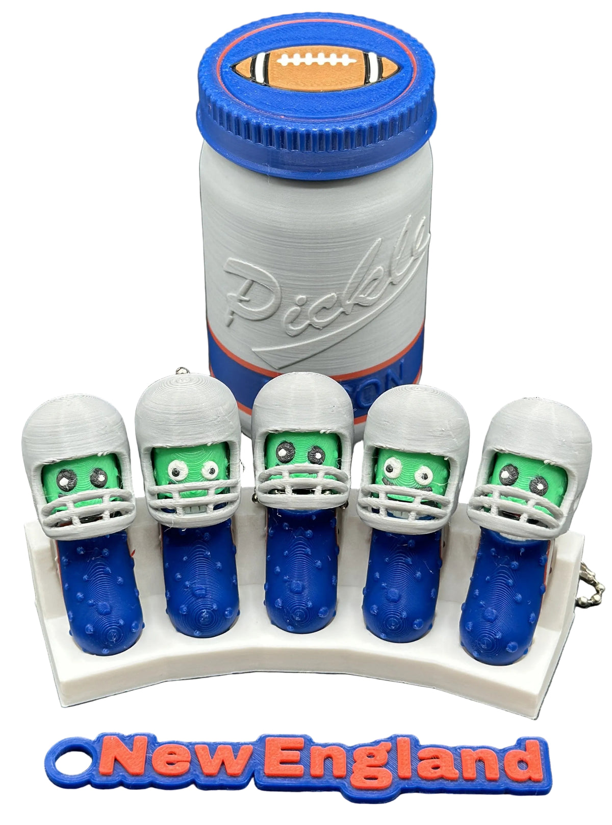 Football City-Inspired Pickle Keychains - 5-Pack Jar - Tickles, the Articulated Pickle