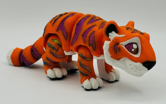 Vibrant Articulating Tiger - Orange with Purple/Red/Green Stripes