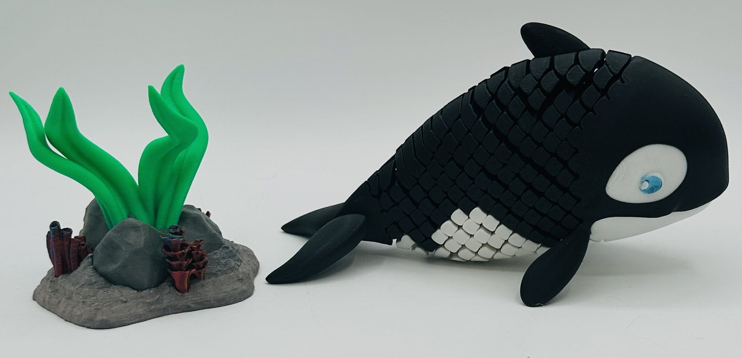 Orca Desk Pet Fidget with Coral Reef Stand