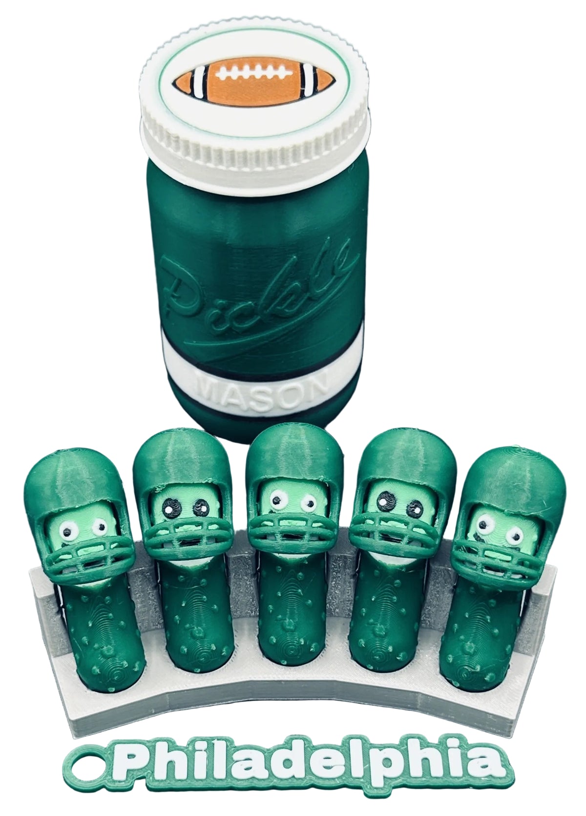 Football City-Inspired Pickle Keychains - 5-Pack Jar - Tickles, the Articulated Pickle
