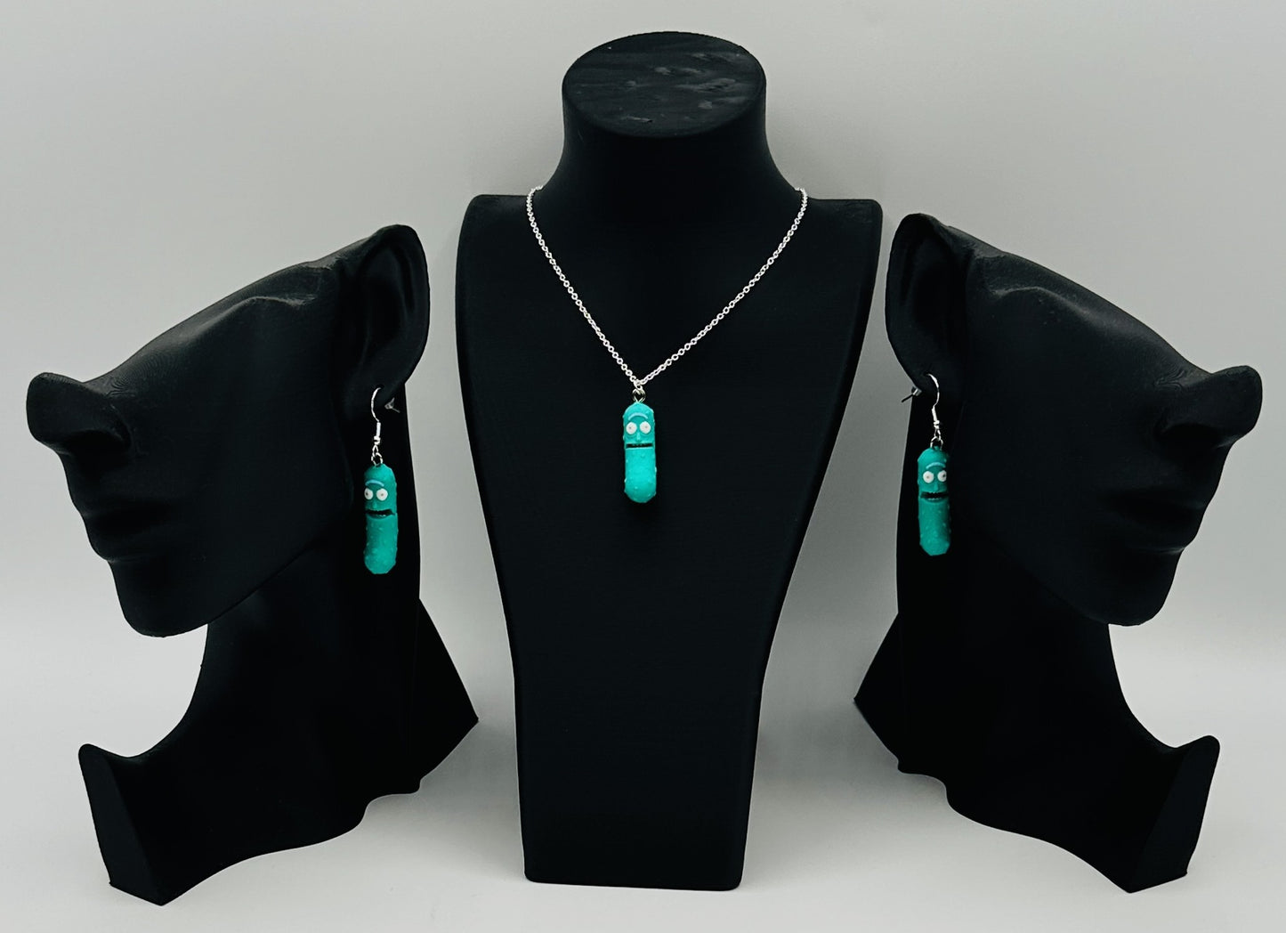 Pickle Rick Earing & Necklace Set - Tickles, the Articulated Pickle