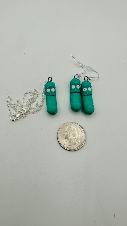 Pickle Rick Earing & Necklace Set - Tickles, the Articulated Pickle