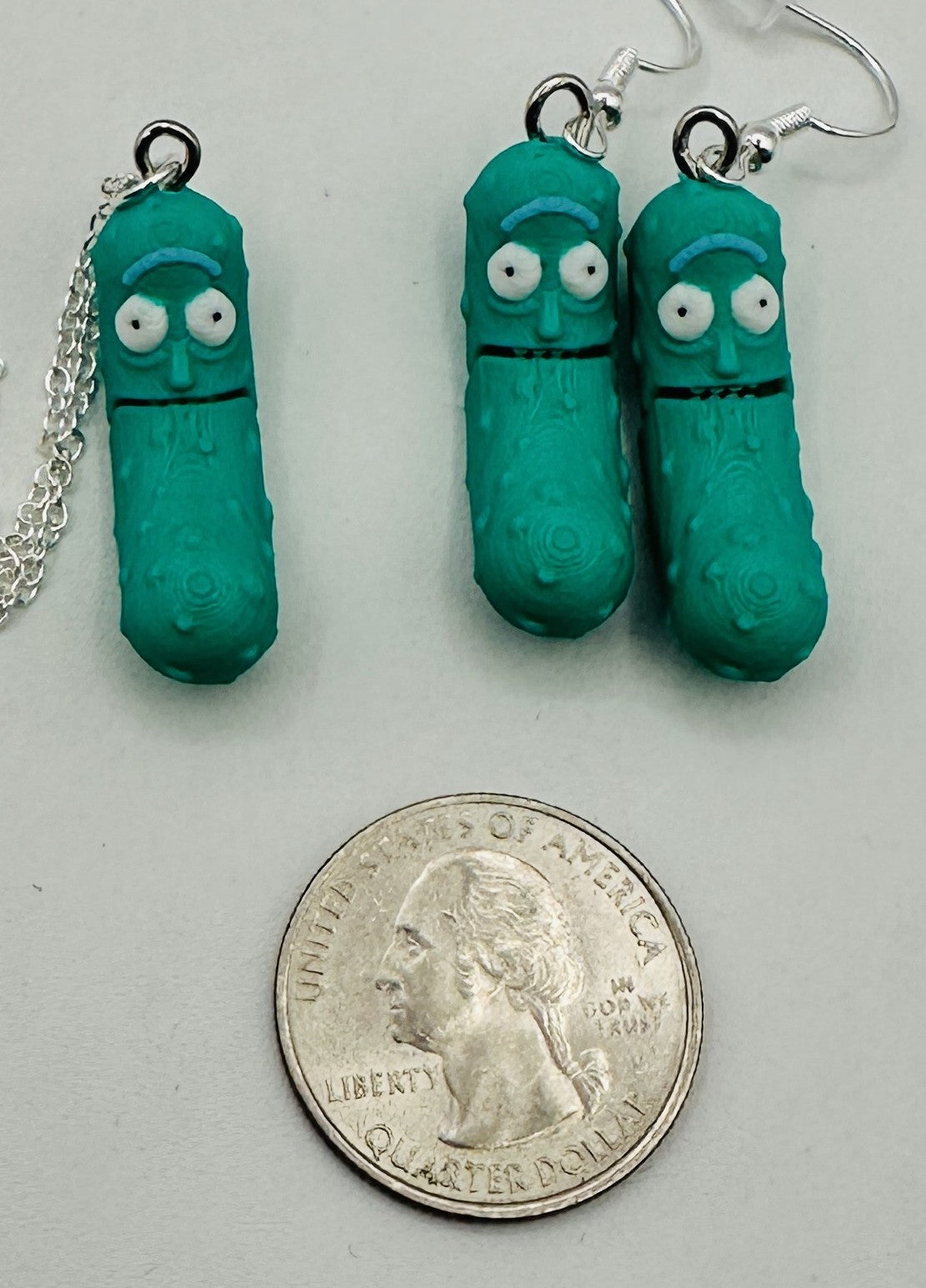 Pickle Rick Earing & Necklace Set - Tickles, the Articulated Pickle