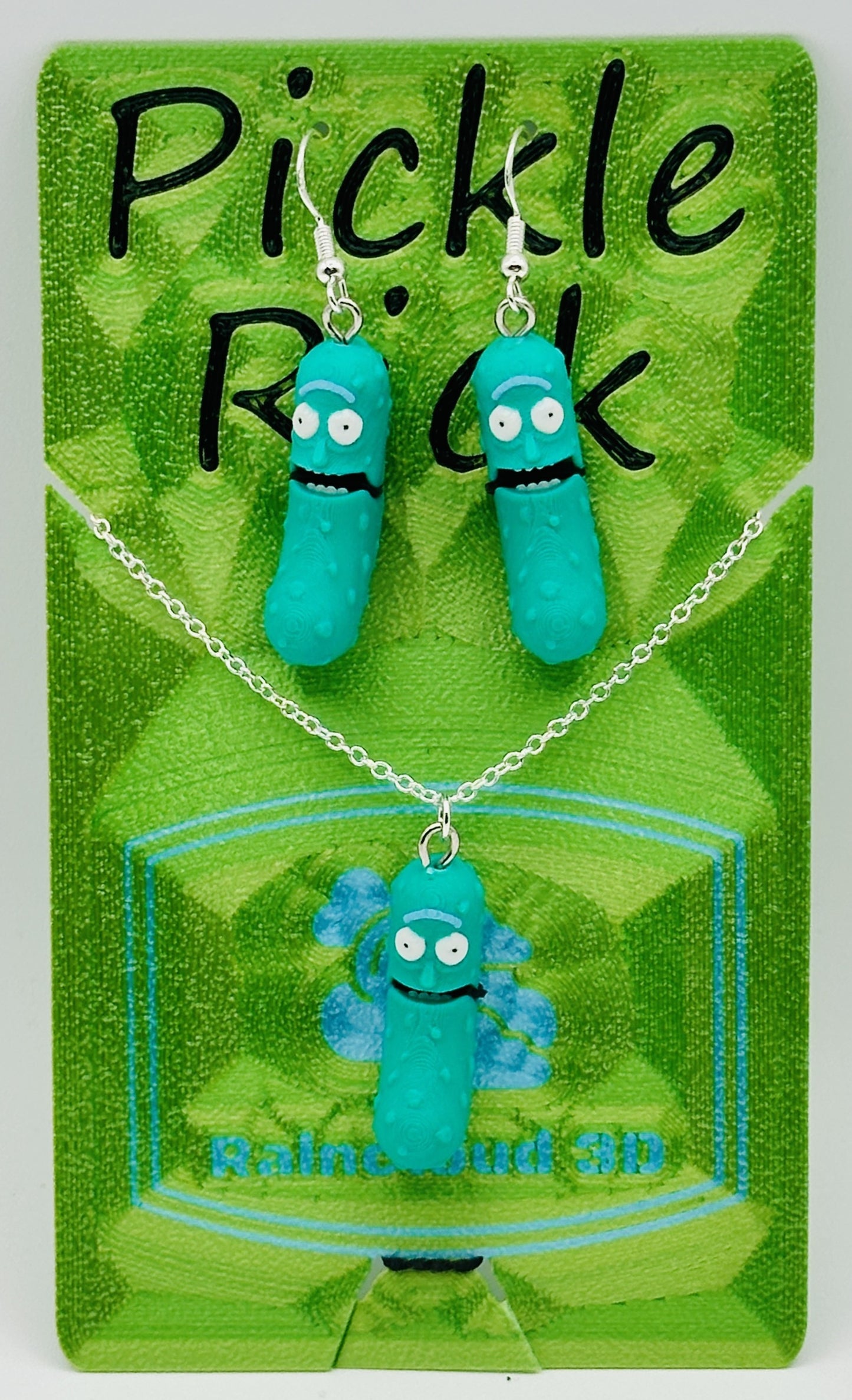 Pickle Rick Earing & Necklace Set - Tickles, the Articulated Pickle