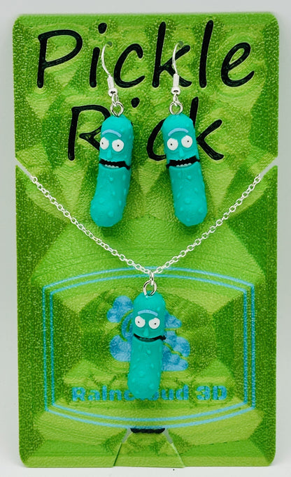 Pickle Rick Earing & Necklace Set - Tickles, the Articulated Pickle