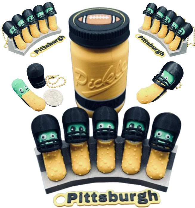American Division: Football Player Pickle Keychains - 5-Pack Jar - Tickles, the Articulated Pickle