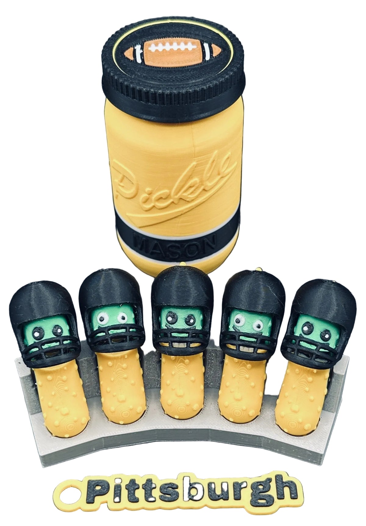 Football City-Inspired Pickle Keychains - 5-Pack Jar - Tickles, the Articulated Pickle