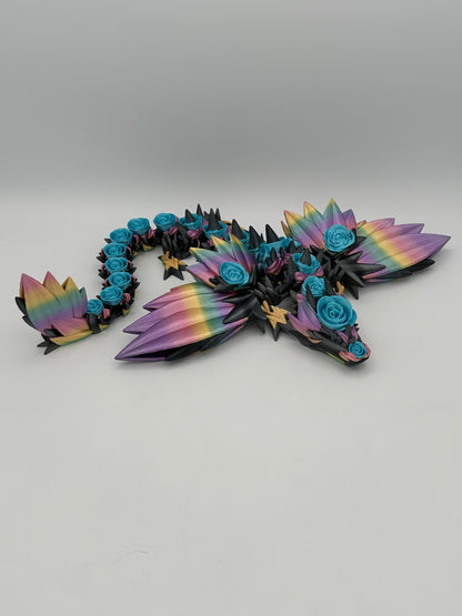 18" Winged Rose Dragon - Graphite / Blue / Rainbow