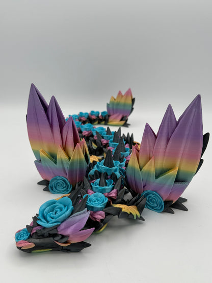 18" Winged Rose Dragon - Graphite / Blue / Rainbow
