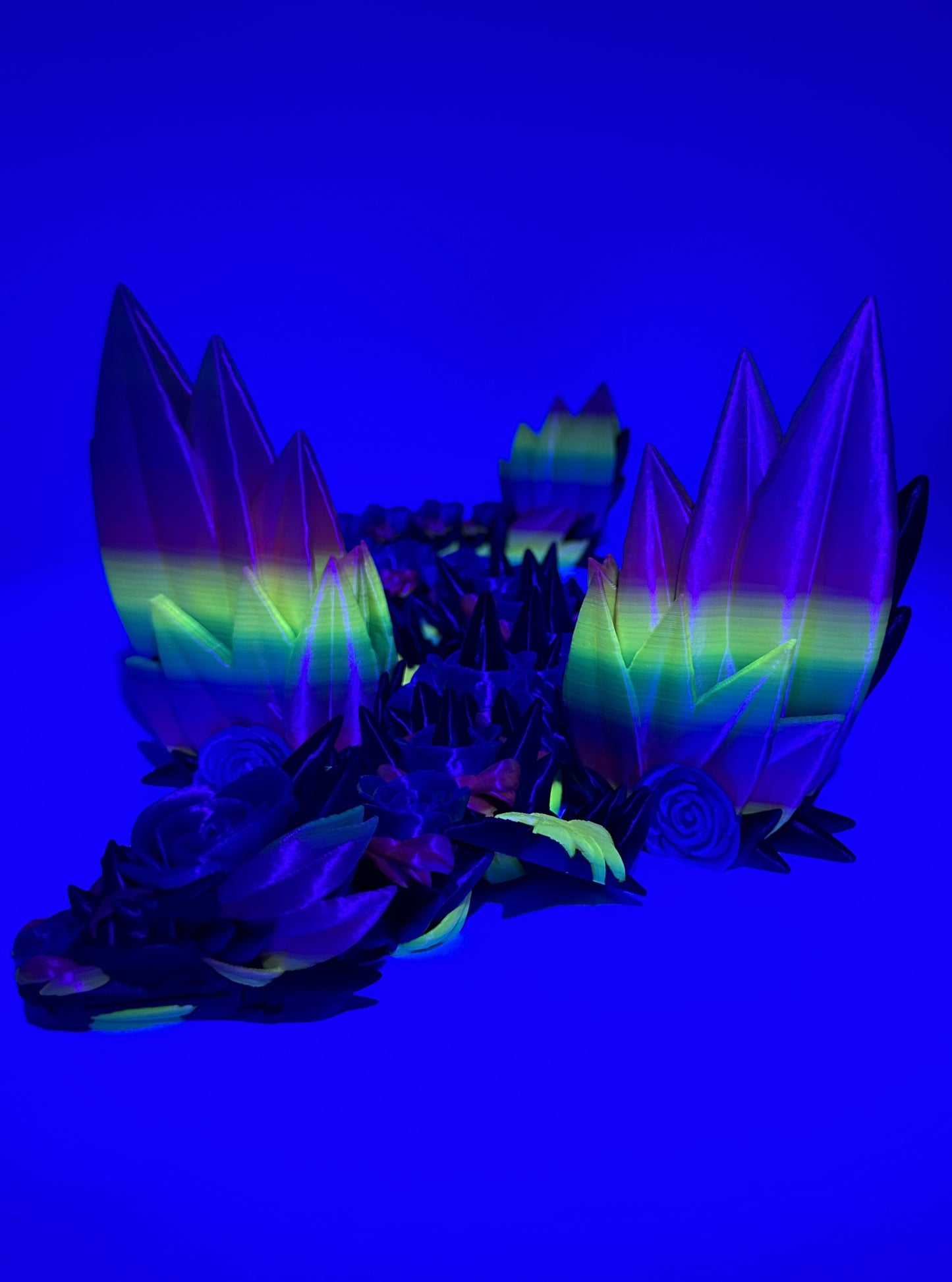 18" Winged Rose Dragon - Graphite / Blue / Rainbow