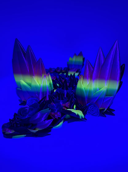 18" Winged Rose Dragon - Graphite / Blue / Rainbow
