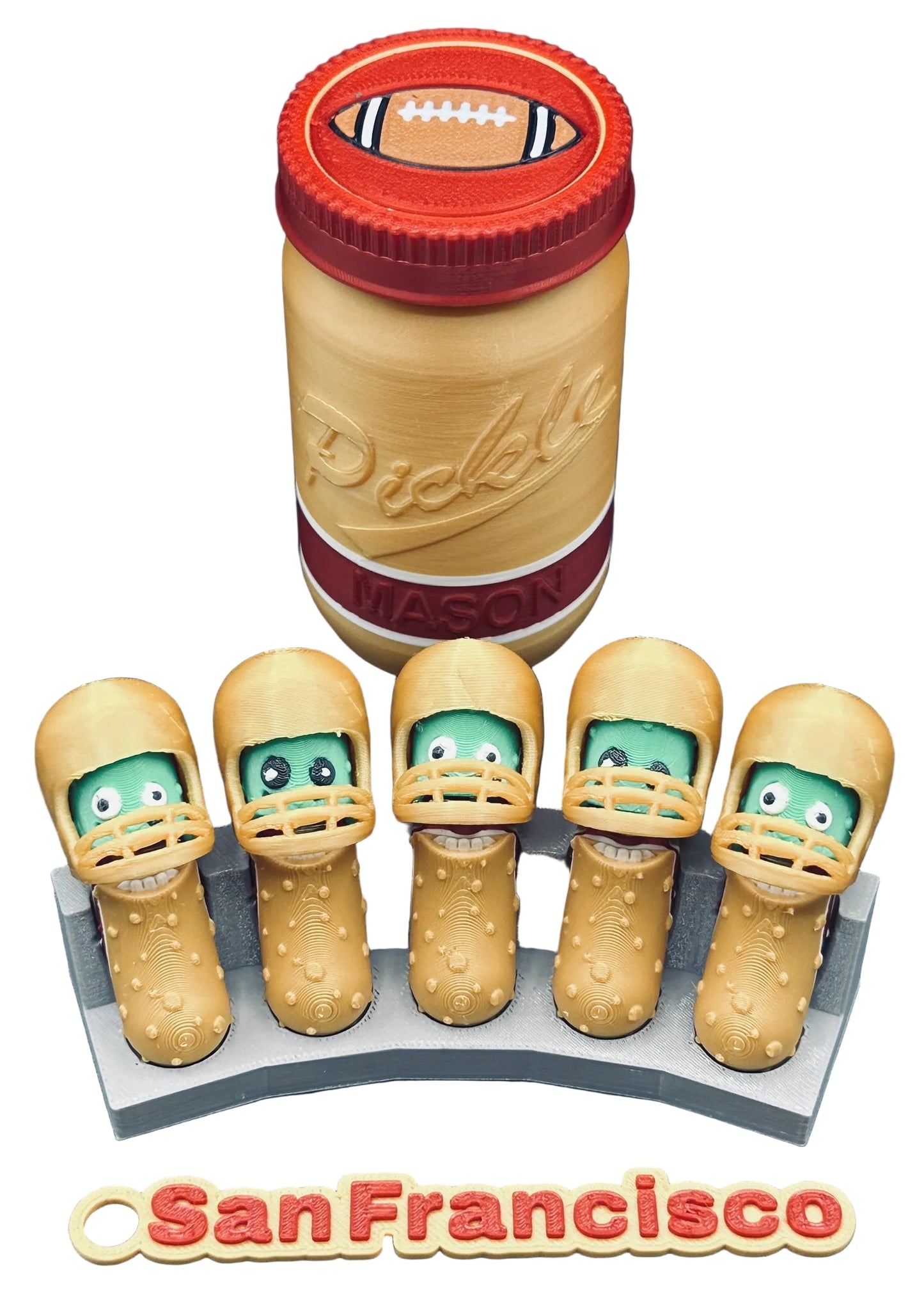 Football City-Inspired Pickle Keychains - 5-Pack Jar - Tickles, the Articulated Pickle