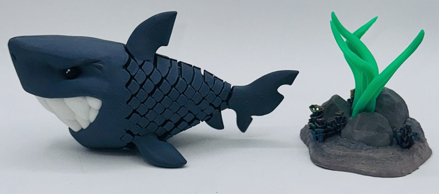 Grinning Shark Desk Pet Fidget with Coral Reef Stand