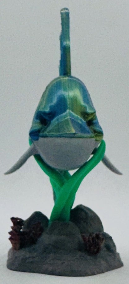 Green-Blue Swordfish Desk Pet Fidget with Coral Reef Stand