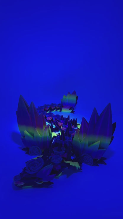 18" Winged Rose Dragon - Graphite / Blue / Rainbow