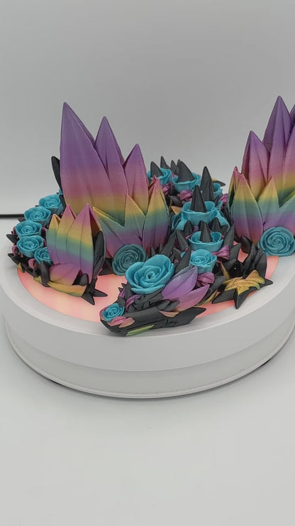 18" Winged Rose Dragon - Graphite / Blue / Rainbow
