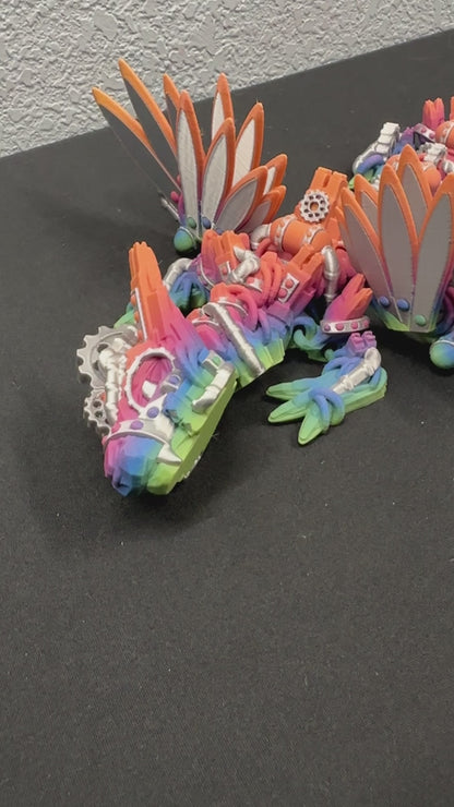 Winged Steampunk Dragon 24" Vibrant Rainbow