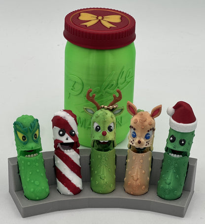 Xmas Pickle Keychains - Tickles, the Articulated Pickle - 5-pack Jar
